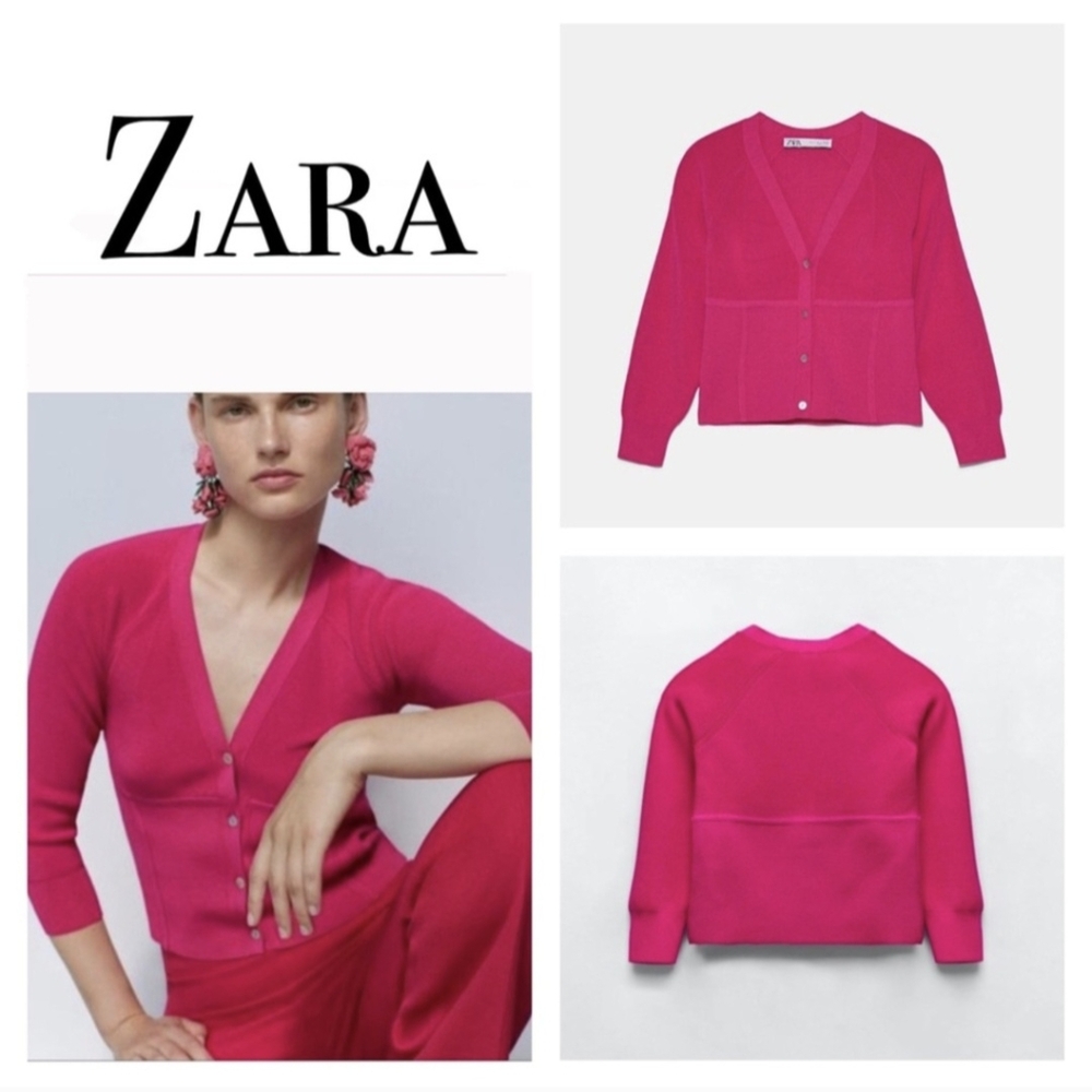 Zara Women's Hot Pink Cardigan Sweater Size S